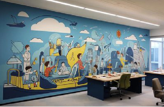 白水办公室墙绘的特点。